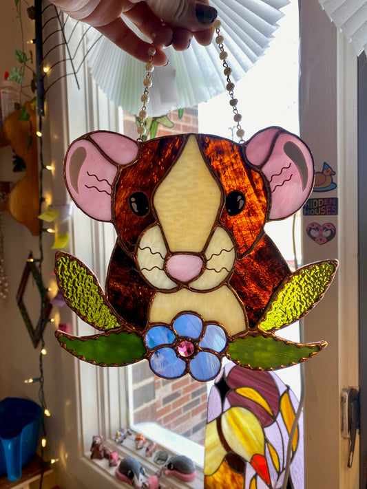 Flower Rat Stained Glass Suncatcher