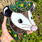 Green Whimsy Star Cowboy Opossum Stained Glass Suncatcher