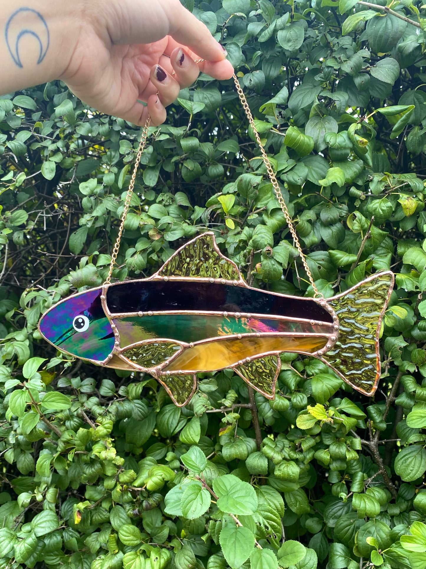Iridescent Fish Stained Glass Suncatcher