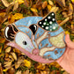 Enchanted Copper Mushroom Opossum Stained Glass Suncatcher