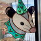 Teal Lovely Opossum Stained Glass Suncatcher
