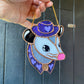 Mini Purple Cowboy Opossum Stained Glass Ornament