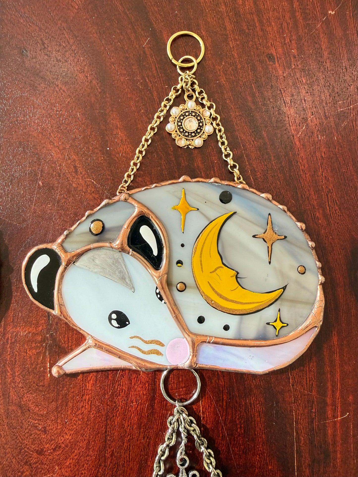 Sleepy Gold Moon Opossum Stained Glass Mini