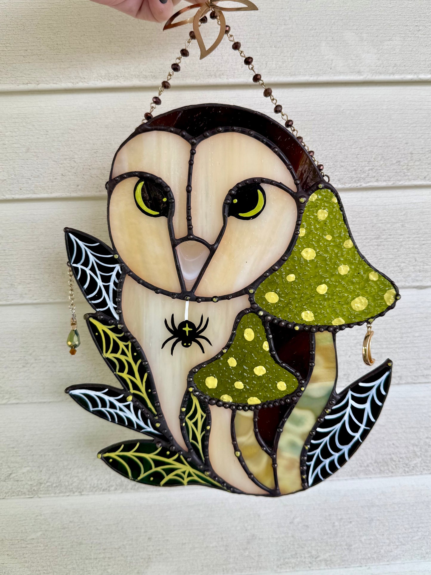 Spooky Spider Owl Stained Glass Artwork