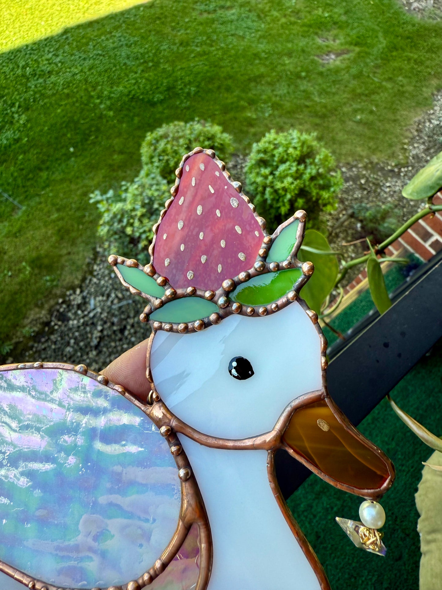 Iridescent Strawberry Duck Stained Glass Suncatcher