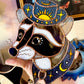 Blue Whimsy Cowboy Raccoon Stained Glass Artwork