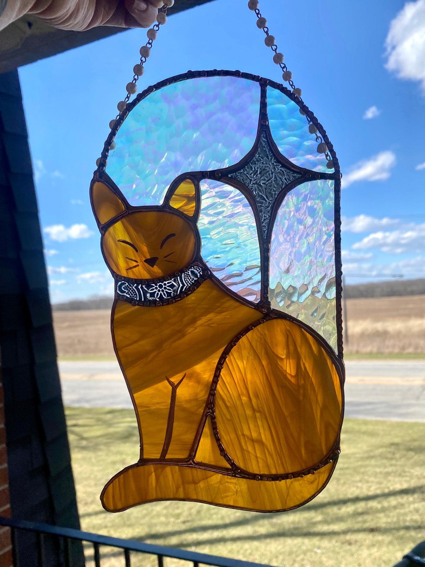 Orange Star Cat Stained Glass Suncatcher