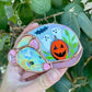 Mini Tan Iridescent Hooded Rat with Pumpkin Stained Glass Suncatcher