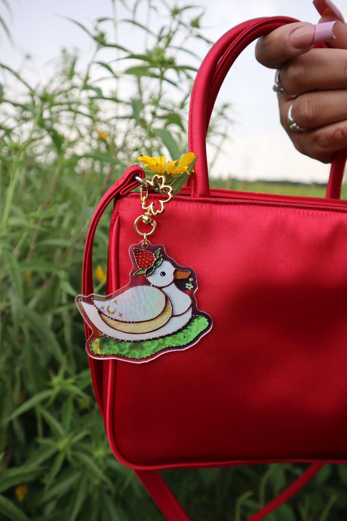 Strawberry Duck Holographic Acrylic Bag Charm