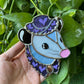 Mini Purple Cowboy Opossum Stained Glass Ornament