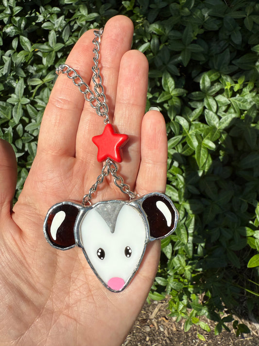 Star Opossum Stained Glass Car Charm