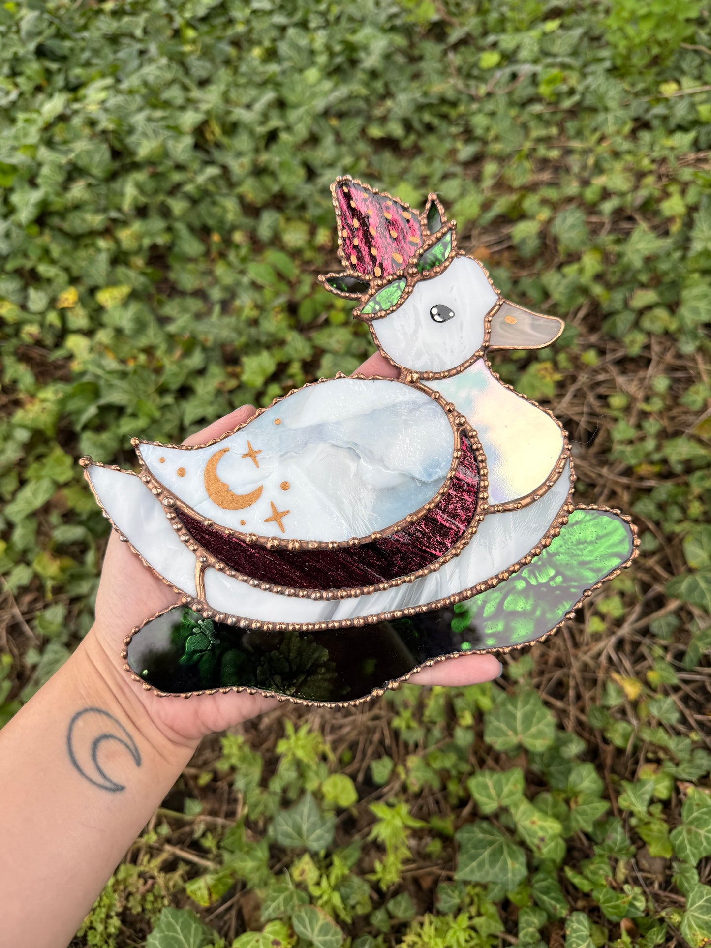 Garnet Strawberry Duck Stained Glass Suncatcher