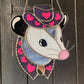 Pink and Purple Cowboy Opossum Stained Glass Suncatcher