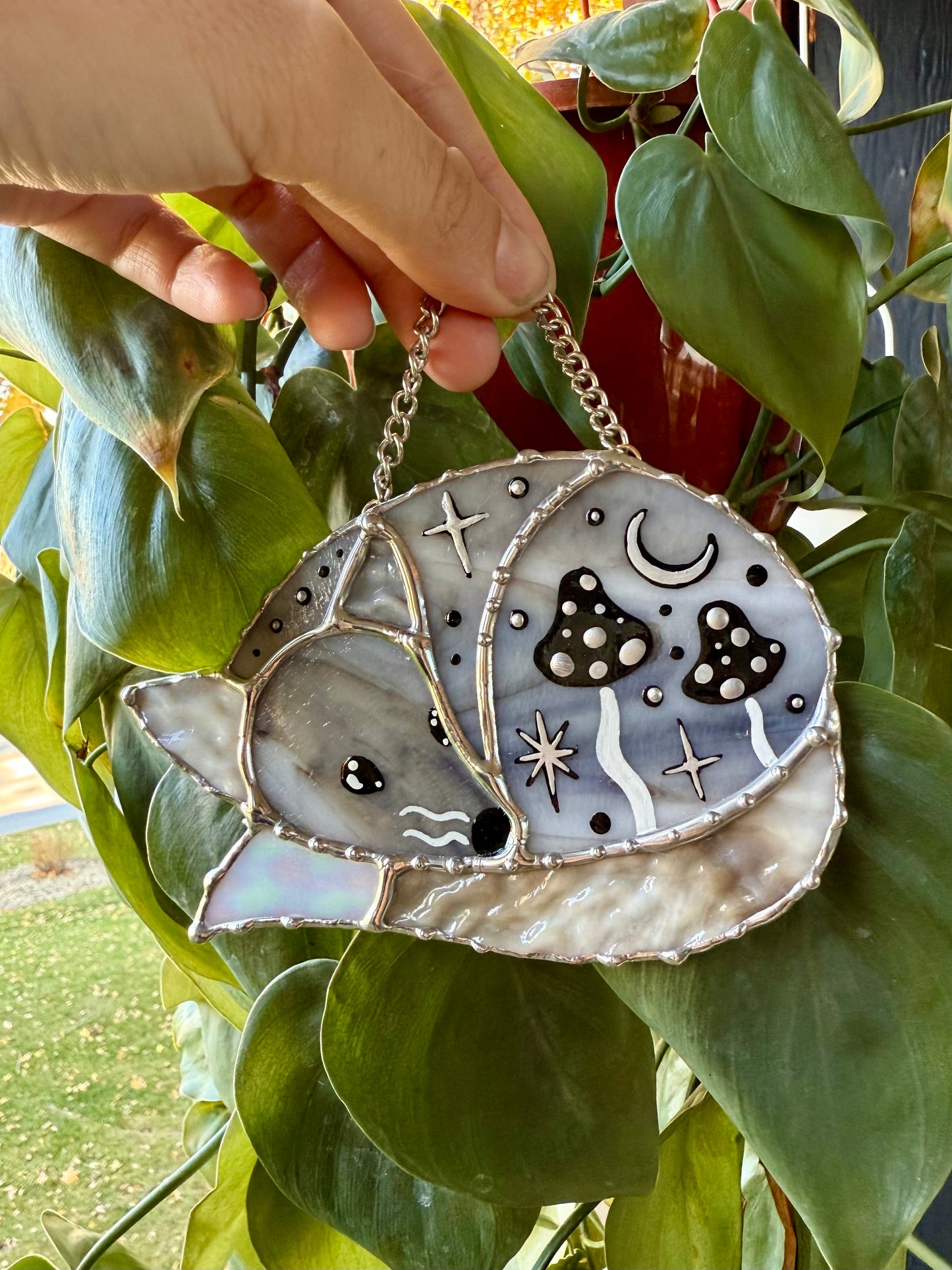 Silver Fox Stained Glass Ornament