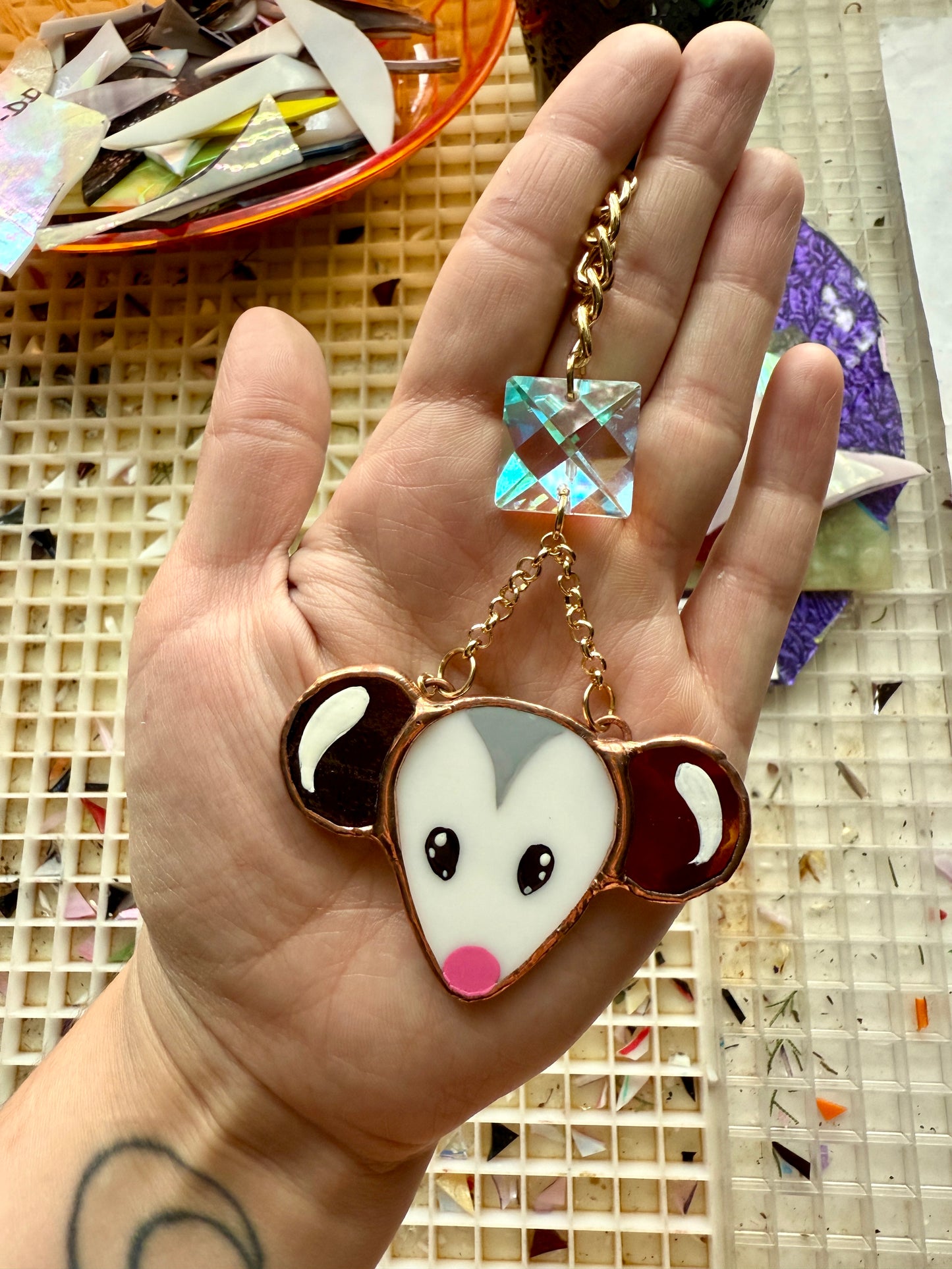 Jewel Opossum Stained Glass Charm