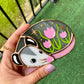 Sleepy Pink Tulip Opossum Stained Glass Ornament