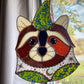 Blue Flower Wizard Raccoon Stained Glass Suncatcher