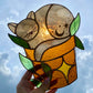 Sleepy Grey Flowerpot Cat Stained Glass Suncatcher