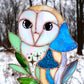 Blue Barn Owl Large Stained Glass Suncatcher