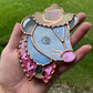 Pink Heart Cowboy Opossum Stained Glass Ornament