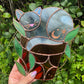 Sleepy Grey Flowerpot Cat Stained Glass Suncatcher