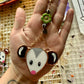 Green Flower Opossum Stained Glass Charm