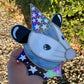 Blue Iridescent Wizard Opossum Stained Glass Suncatcher