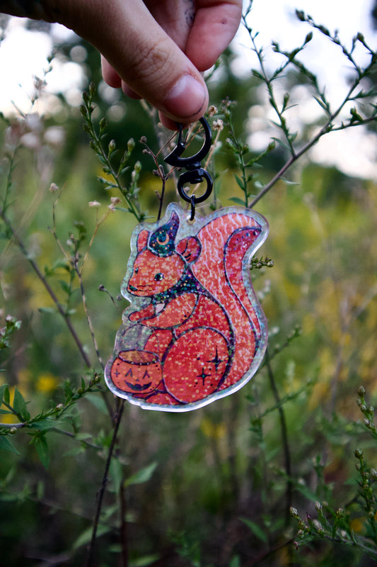 Trick-or-Treat Squirrel Holographic Acrylic Bag Charm