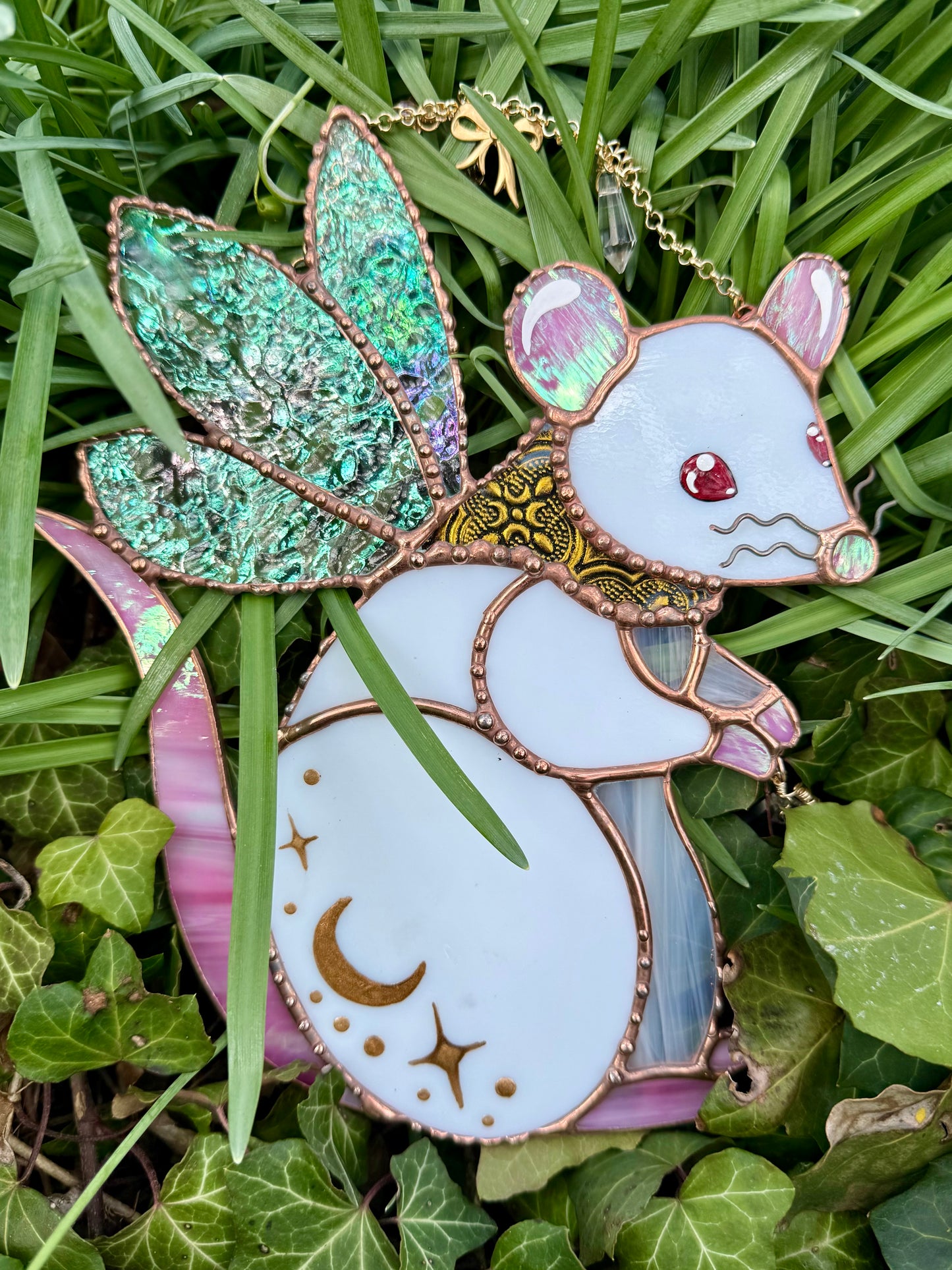 Golden Fairy Rat Stained Glass Suncatcher