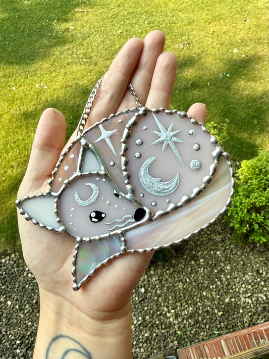 Mini Pink Fox Stained Glass Suncatcher