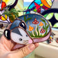 Sleepy Mushroom Bunch Opossum Mini Stained Glass Suncatcher