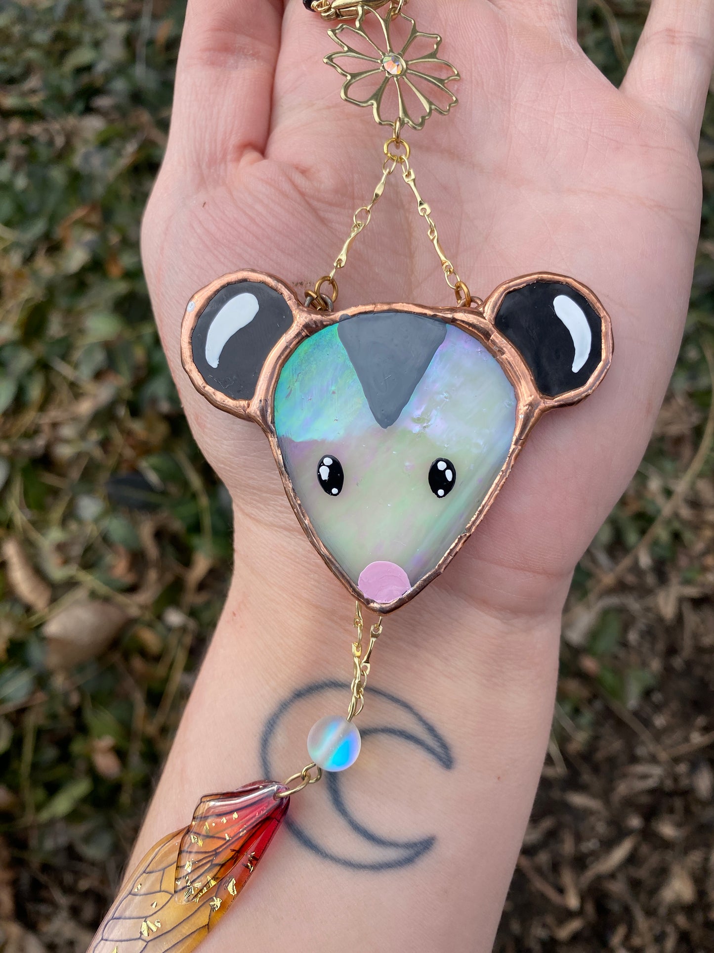 Enchanted Fairy Opossum Stained Glass Charm