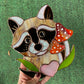 Mushroom Raccoon Stained Glass Suncatcher