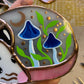 Mini Blue Mushroom Sleepy Opossum Stained Glass Suncatcher