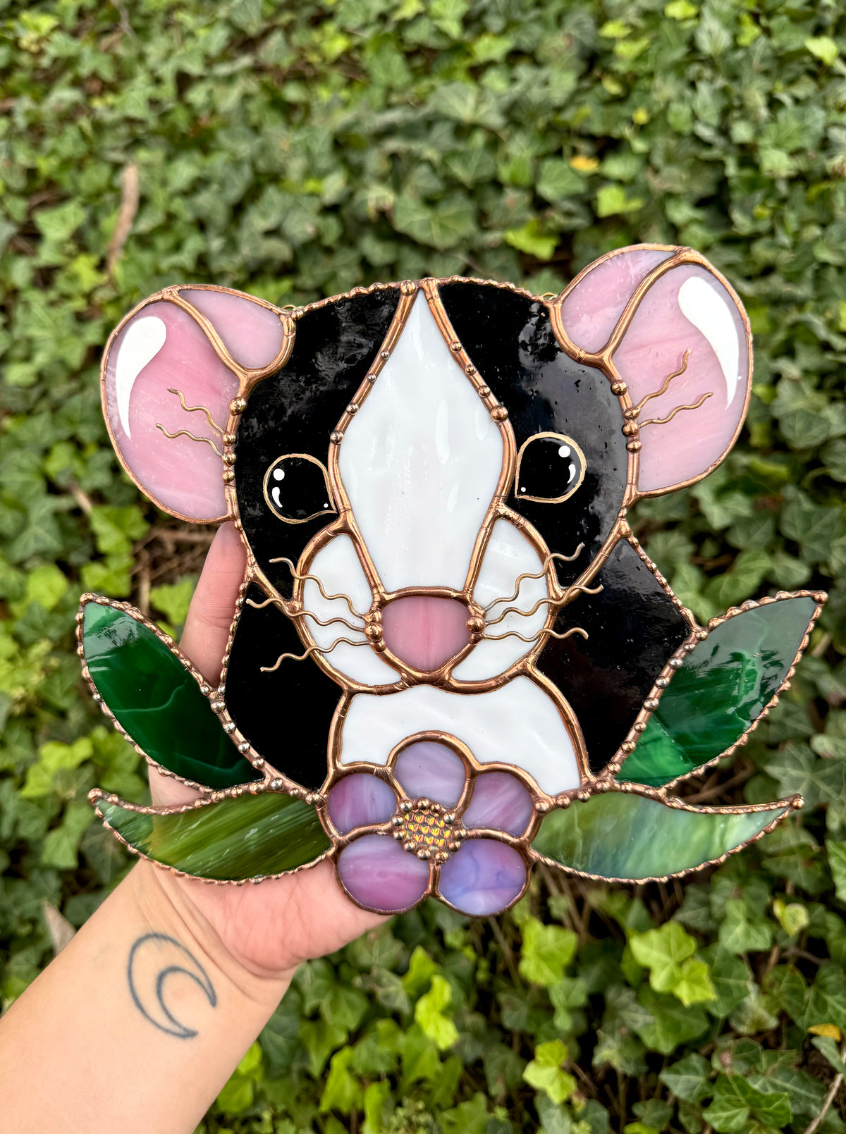 Flower Rat Stained Glass Suncatcher