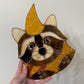 Golden Wizard Raccoon Stained Glass Suncatcher