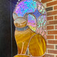 Orange Star Cat Stained Glass Suncatcher