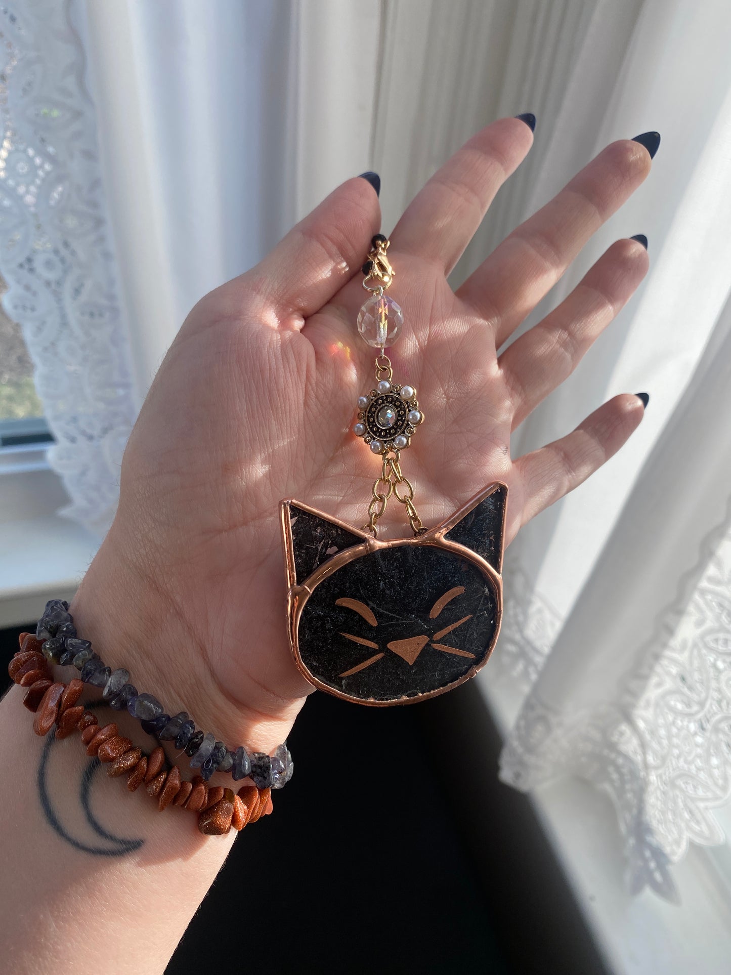 Black Cat Stained Glass Charm