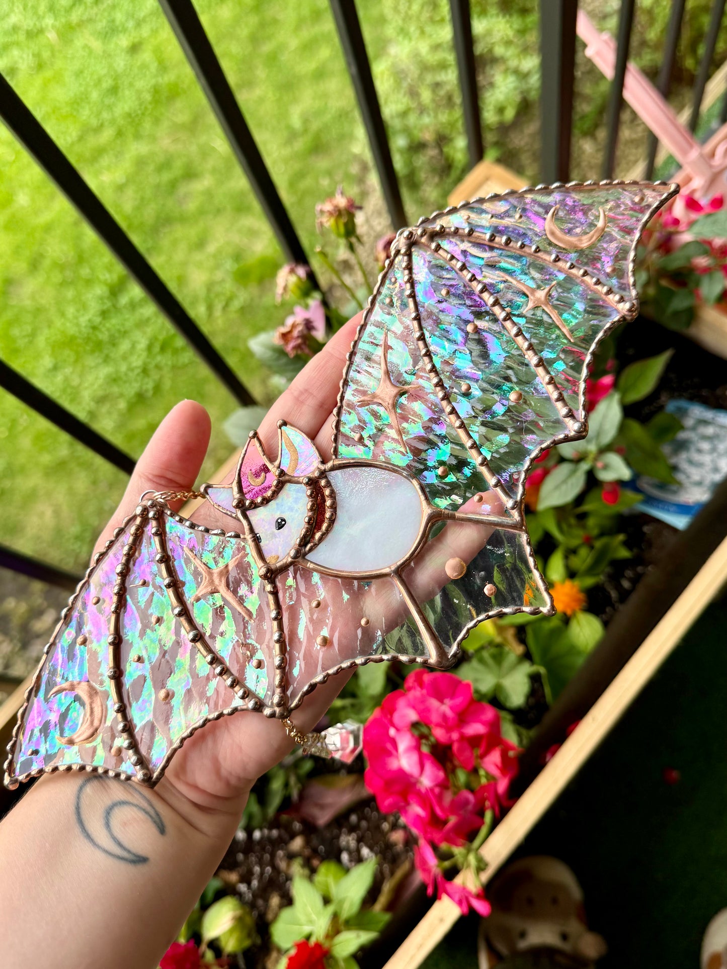 Celestial Bat Stained Glass Suncatcher