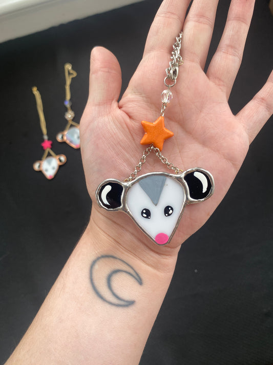Orange Star Opossum Stained Glass Charm