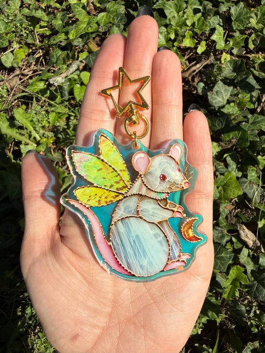 White Fairy Rat Holographic Acrylic Bag Charm