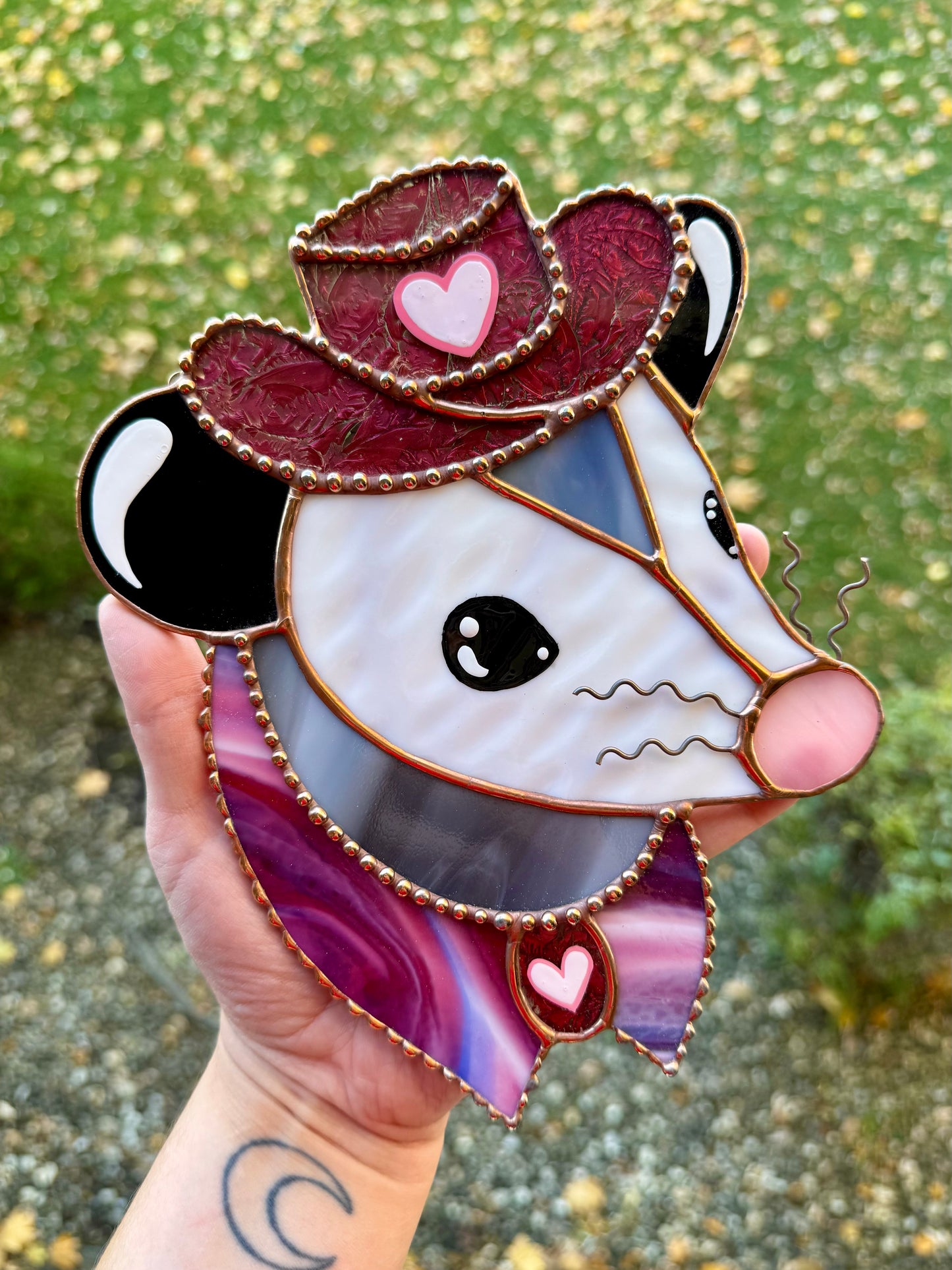 Lovely Cowboy Opossum Stained Glass