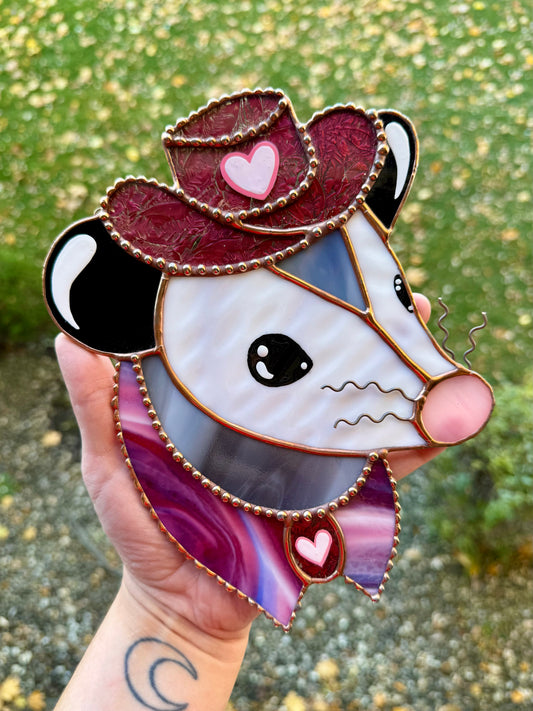 Lovely Cowboy Opossum Stained Glass