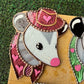 Van Gogh Pink Heart Cowboy Opossum Mini Stained Glass Suncatcher
