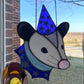 Blue Iridescent Wizard Opossum Stained Glass Suncatcher