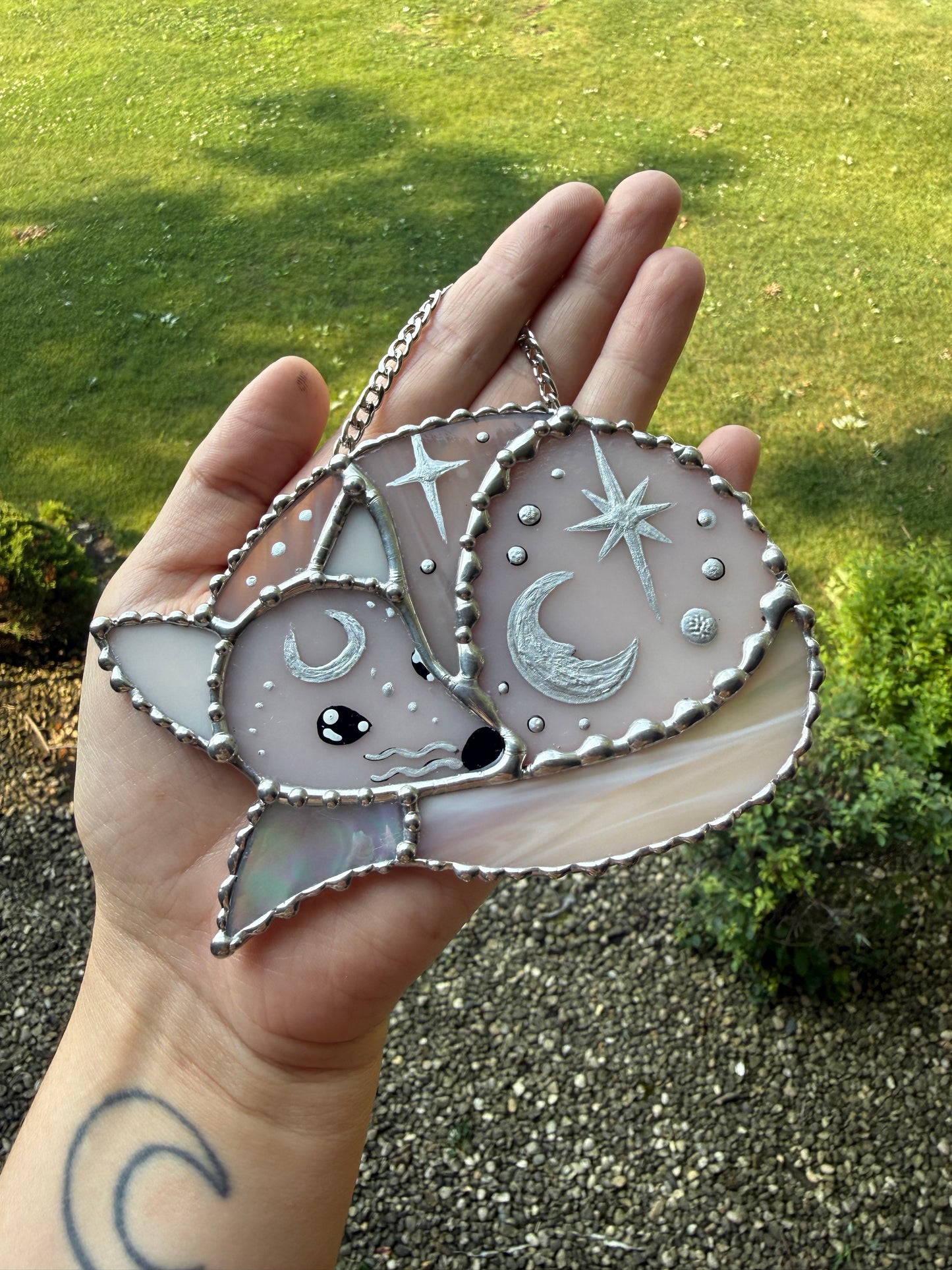 Mini Pink Fox Stained Glass Suncatcher