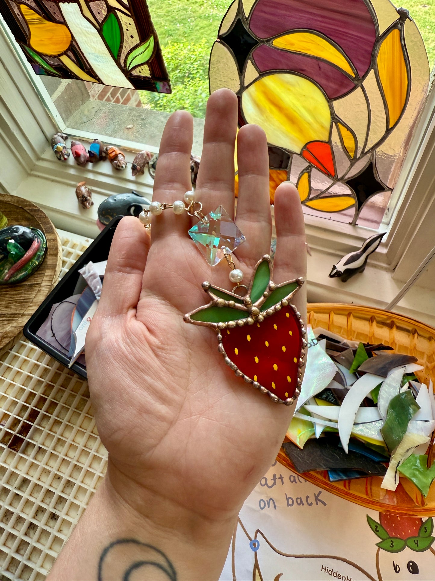 Strawberry Stained Glass Car Charm
