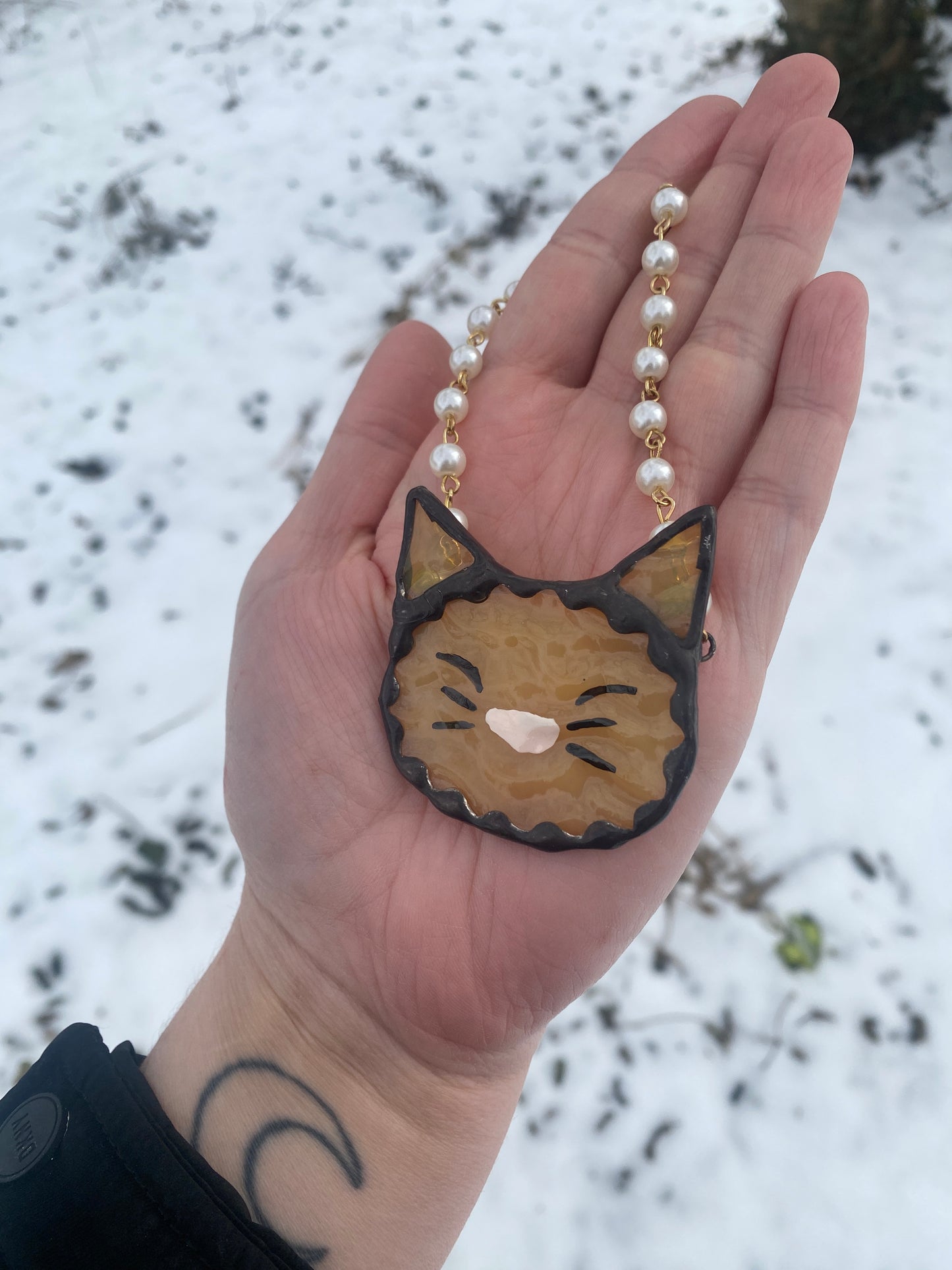 Tan Cat Stained Glass Charm