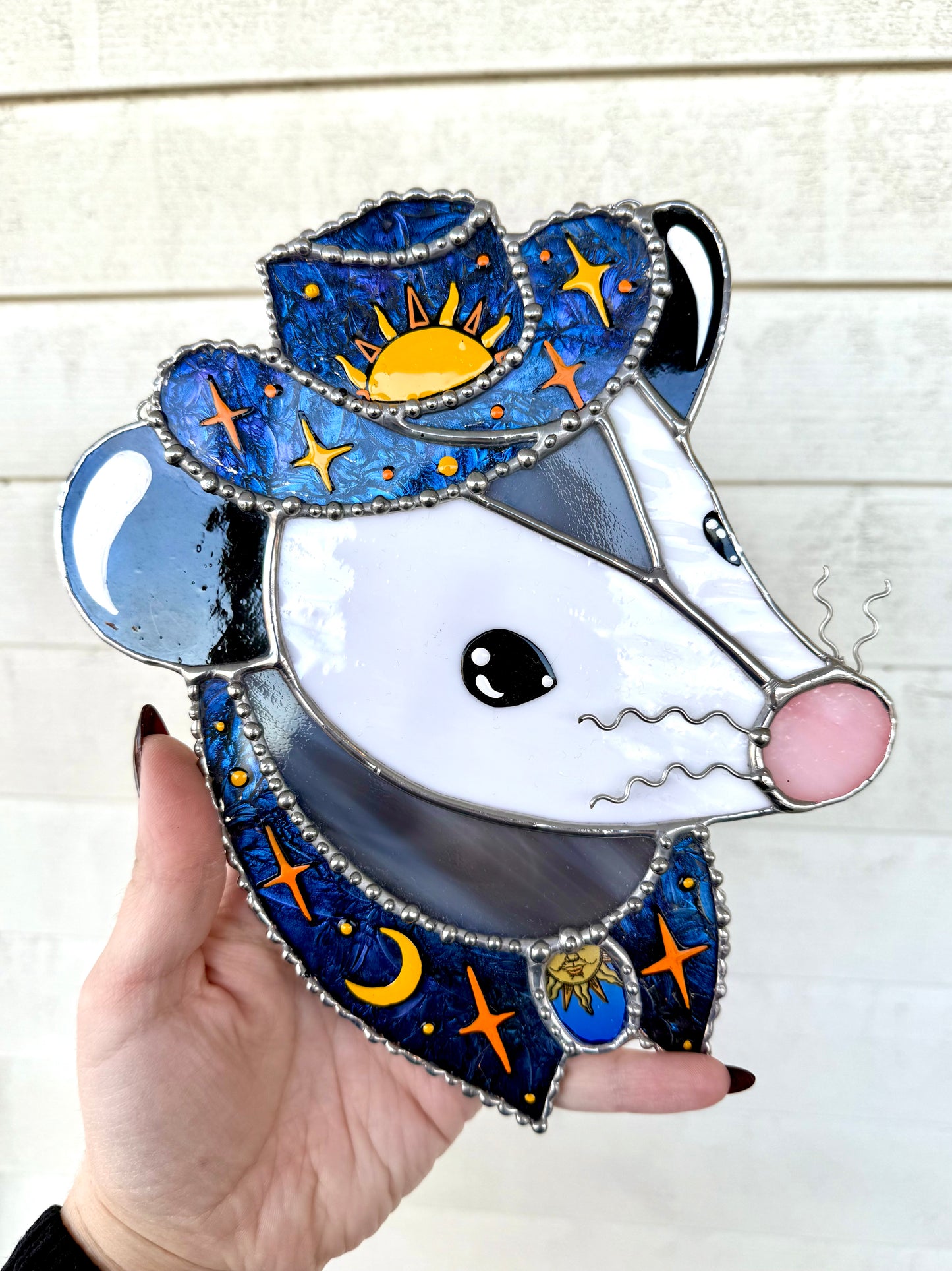 Celestial Cowboy Opossum Stained Glass