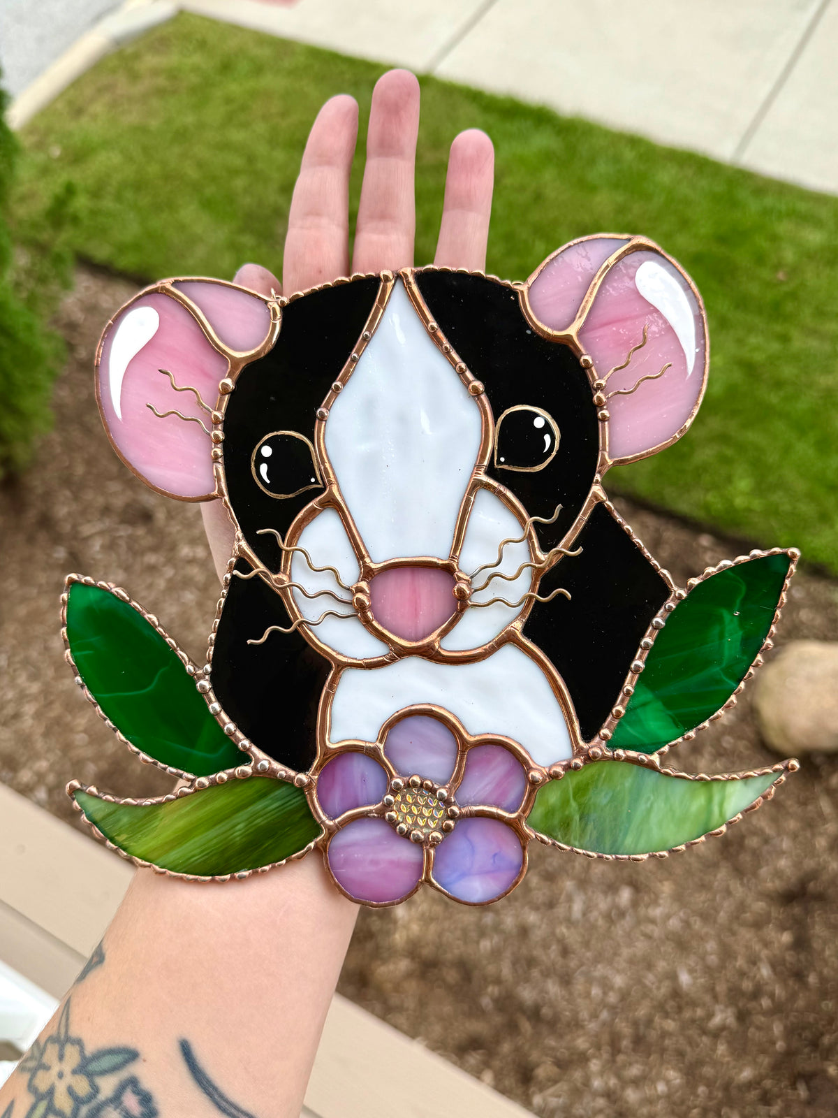 Flower Rat Stained Glass Suncatcher